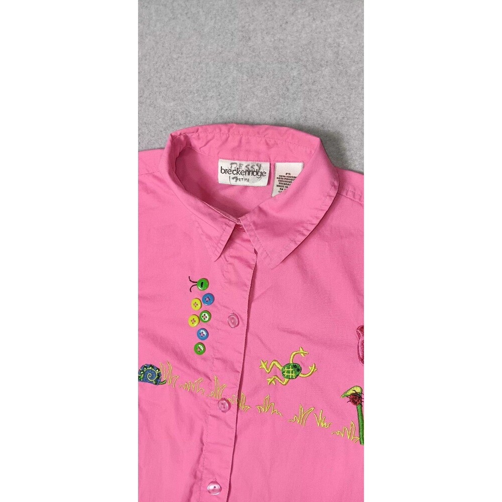 Vintage Breckenridge Embroidered Button Up Blouse Size PS Pink Garden Party Boho - Picture 4 of 14